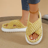 Cute Fluffy Candy Color Cross Strap Home Slippers for Women
