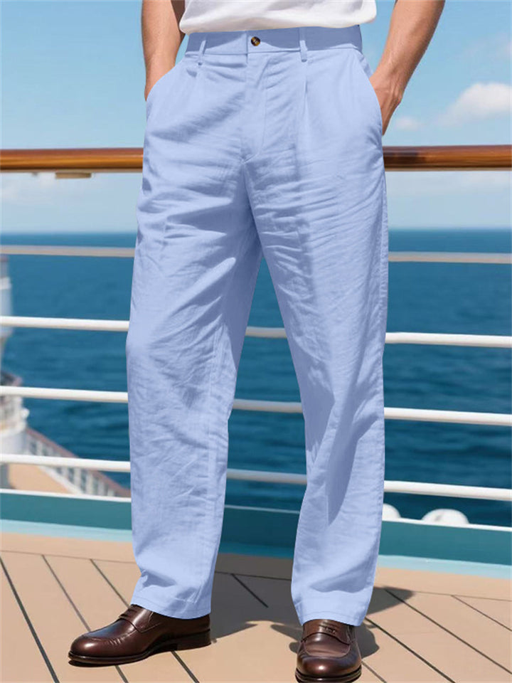 Male's Solid Color Casual Loose Straight Wide Leg Suit Trousers