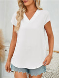 Women's Summer Solid Color V Neck BatWing Sleeve Shirts