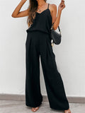 Summer Holiday Style Solid Color Strap Top & Pants Set for Women