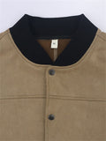 Men's Faux Suede Stand Collar Baseball Jacket