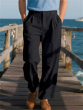 Male's Solid Color Casual Loose Straight Wide Leg Suit Trousers