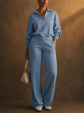Women 2 Piece Casual Polo Wide Leg Lounge Set Sweatsuit