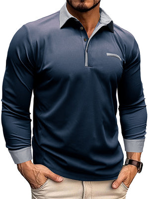 Fashion Lapel Collar Long Sleeve Polo Shirts for Men