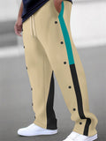 Men's Color Block Drawstring Sweat Pants with Buttons Details
