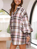 Women's Casual Plaid Puffed Long Sleeve Blouses