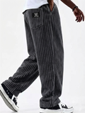 Men Retro Baggy Loose Fit Casual Elastic Waist Corduroy Pants