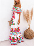 Women's Flower Print Off Shoulder Bohemian Dress