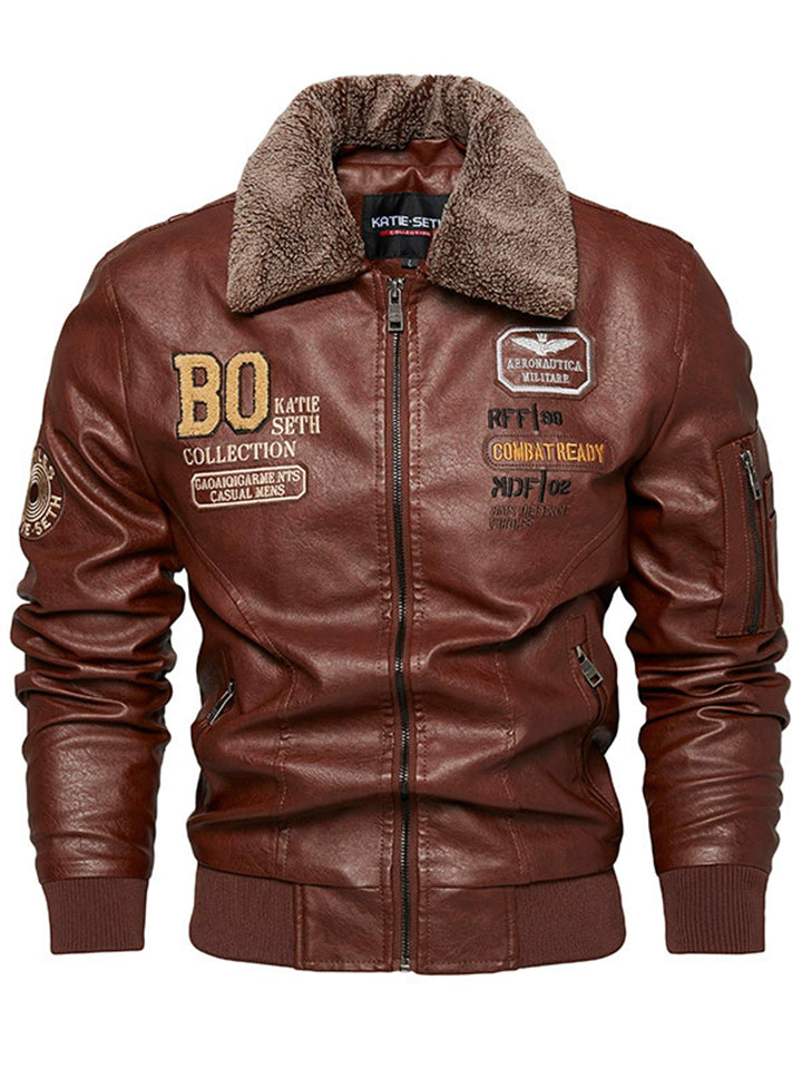 Men's Vintage Motorcycle Style Patchwork Fleece Lined Faux Leather Jackets