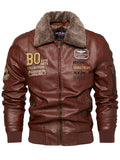Men's Vintage Motorcycle Style Patchwork Fleece Lined Faux Leather Jackets