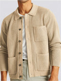 Male's Autumn Comfy Solid Color Pockets Button Up Cardigan Sweaters