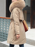 Women's Winter Fleece Lined Faux Fur Collar Hooded Parka Coats
