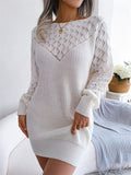 ‌Women's Hollow Out Knitted Sweater Dress with Crochet Detail