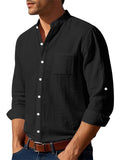 Men's Causal Linen Solid Color Pocket Long Sleeve Shirts