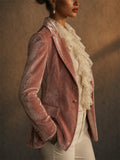 Women Elegant Dusty Pink Velvet Blazer Tailored Suit Jackets