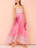 Women's Summer Holiday Style Leaf Print Big Hem Strap Maxi Dress