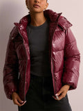 ‌Women's Shiny Short Puffer Jacket with Hood Warm Winter Coat‌s