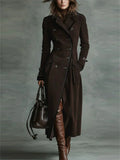 Autumn Suede Long Trench Coat for Women with Double Breasted Buttons