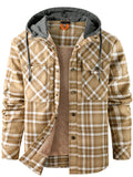 Men's Winter Warm Fleece Lined Thick Cotton Plaid Hooded Outwear