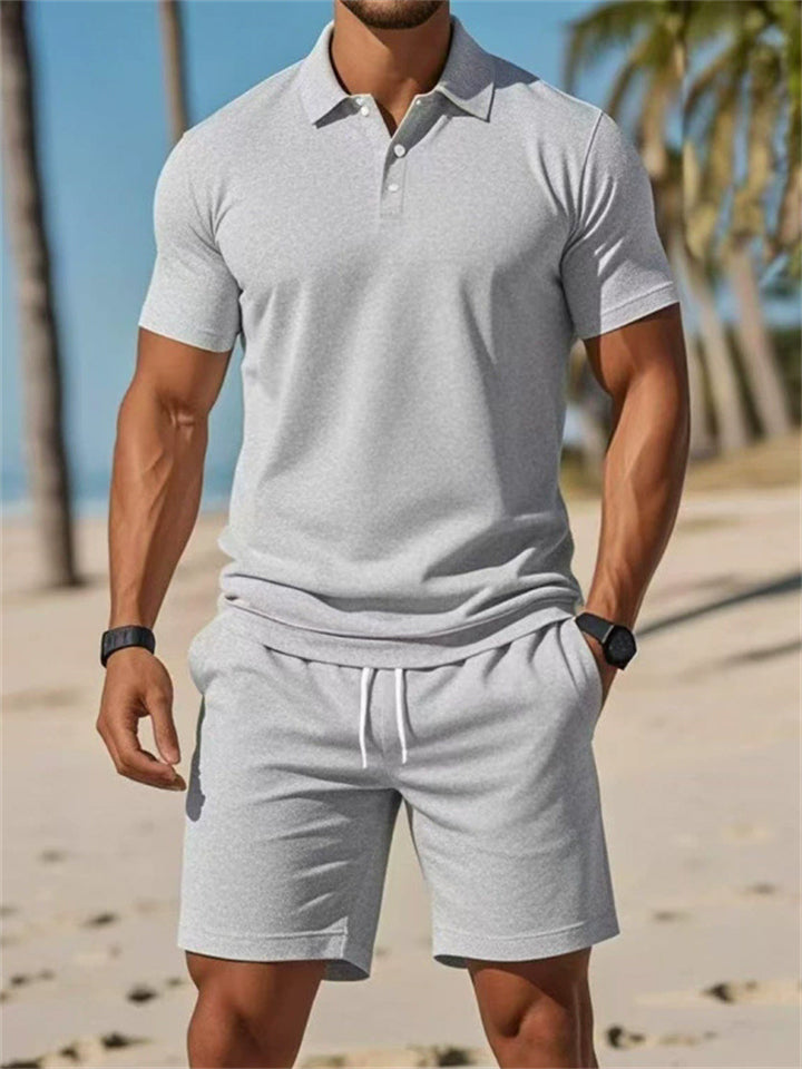 Men's Summer Casual 2 Piece Outfits Short Sleeve Polo Shirt Shorts Set