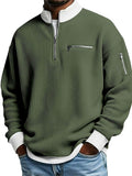 Mens Waffle Knit Quarter Zip Multi Zipper Pullover Sweatshirts