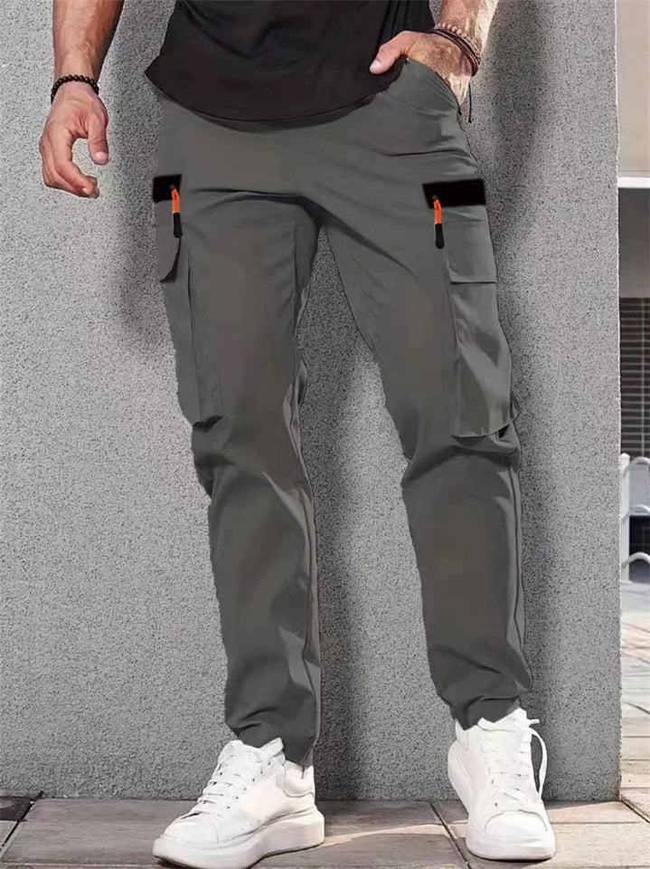 Men's Casual Contrast Color Elastic Waist Pockets Cargo Trousers