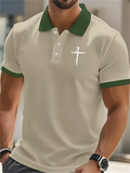 Men's Summer Simple Contrast Collar Cross Printed Casual Polo Shirts