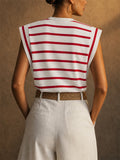 Women Summer Nautical Style Striped Shoulder Pad Muscle Tank Top