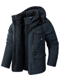 ‌Men's Warm Thermal Lined Outdoor Hooded Coat with Multiple Pockets‌