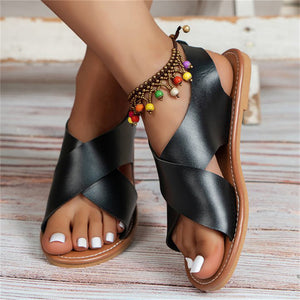 Simple Open Toe Cross Strap Roman Sandals for Women