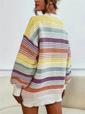 Women's Autumn Loose Rainbow Color Striped Round Neck Sweaters
