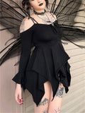 Irregular Hem Hollow Shoulder Long Sleeve Gothic Mini Dress for Women