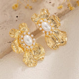 French Style Half Pearl Flower Earrings for Lady