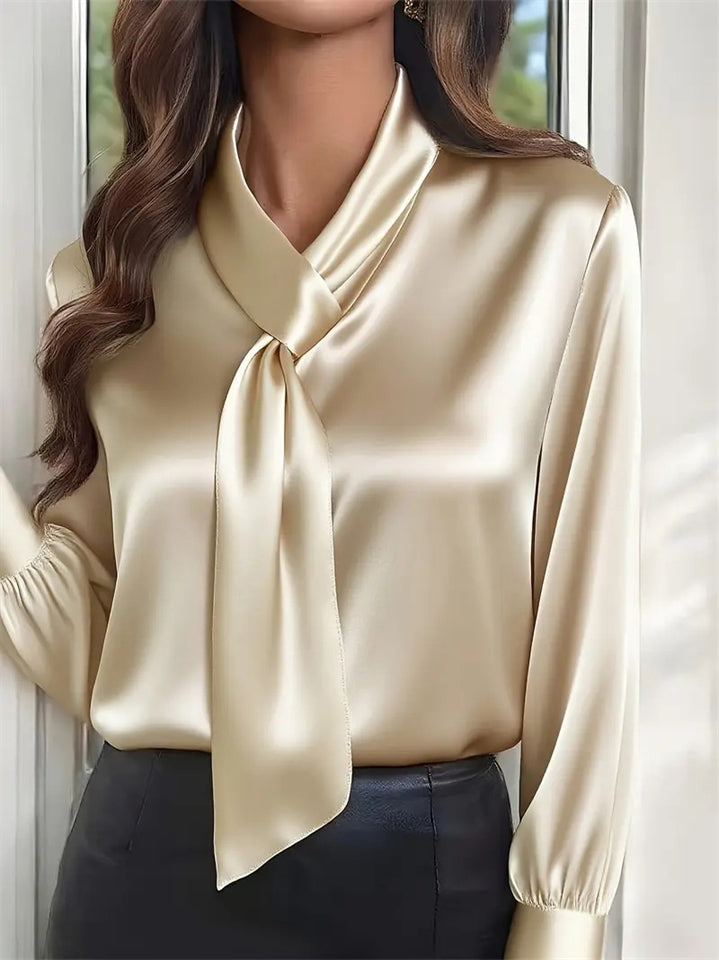 Ladies' Elegant Solid Color Lace Up Long Sleeve Blouses