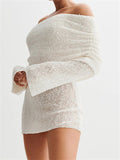 Women's Sexy Holiday Beach Style Hollow Sabrina Neckline MIni Dress