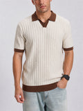 Mens Old Money Style Ribbed Contrast Knit Polo Shirt