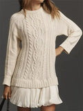 Women's Solid Color Twisted Pattern Round Neck Long Sleeve Patchwork Sweater Dress