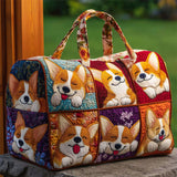 Happy Corgi Dog Pattern Canvas Weekender Duffle Bag for Women