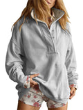 Women's Autumn Solid Color Buttons Pullover Casual Long Sleeve Sweatshirts