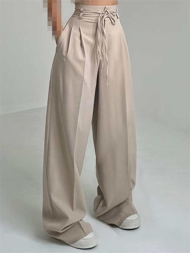 Women's Solid Color High Waist Casual Drape Wide Leg Pants