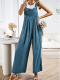 Female Summer Linen Cotton Strappy Wide Leg Jumpsuits