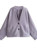 Women's Trendy Solid Color V Neck Single Breasted Coat