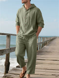 Men's Casual Solid Color Linen Button Up Long Sleeve Hoodie Outfit