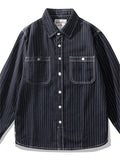 Men's Retro Long Sleeve Stripe Cargo Shirts