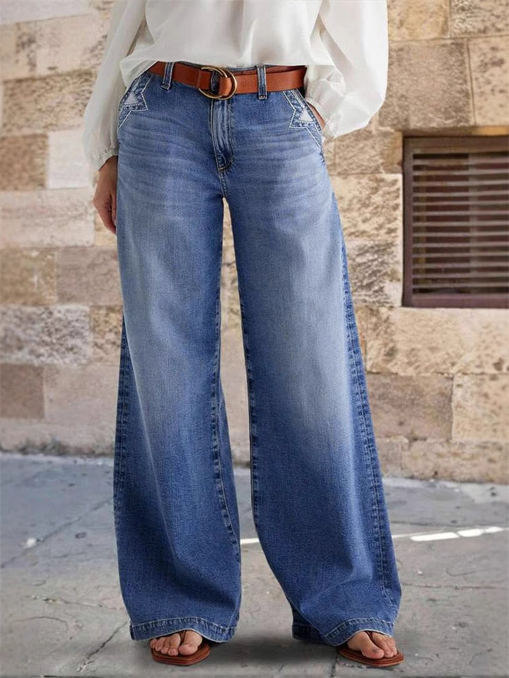 Women's Trendy High Waist Blue Wide Leg Bootcut Denim Pants