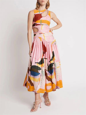 Women's Personality Hollow Out Sleeveless Pleated Dress