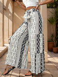 Summer Women's Patchwork Tie-waist Wide Leg Pants