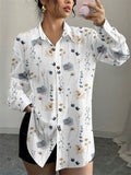 Women's Trendy Elegant Printed Lapel Long Sleeve Blouses