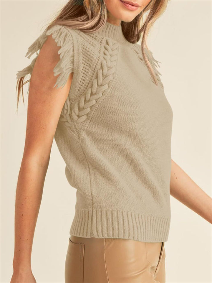 Women's Fashion Solid Color Fringe Sleeveless Sweater