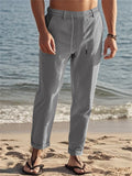 Men's Solid Color Holiday Style Casual Drawstring Beach Trousers